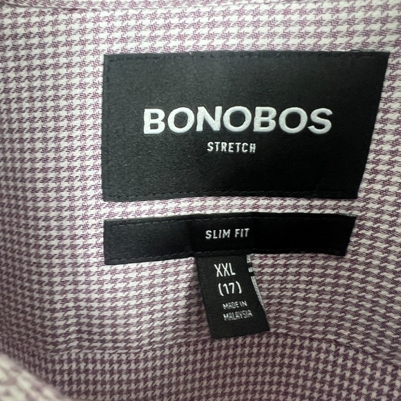 Bonobos Slim Fit Button Up LS Dress Shirt Mens XXL 17 Purple Houndstooth Stretch - Picture 5 of 10